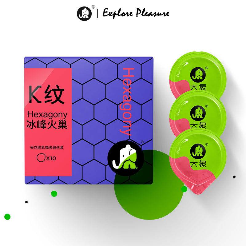 Elephant Condom Hexagony Fire and Ice K纹 (10's)