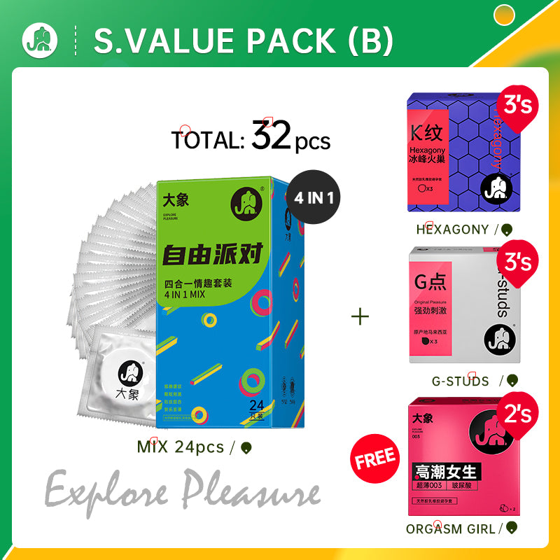 Elephant Condom Explorer Pleasure Value Pack (32-33's)